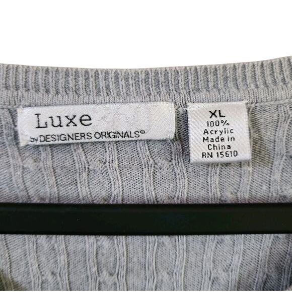 Luxe 360 Womens V-Neck Cable Knit Sweater Size XL Gray Long Sleeve Lightweight - Picture 6 of 8